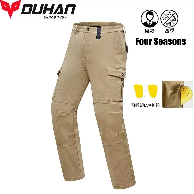 

DUHAN Motorcycle Pants Waterproof Retro Casual Motorbike Work Pants Anti Fall Moto Riding Pants Men Removable Protective Gear