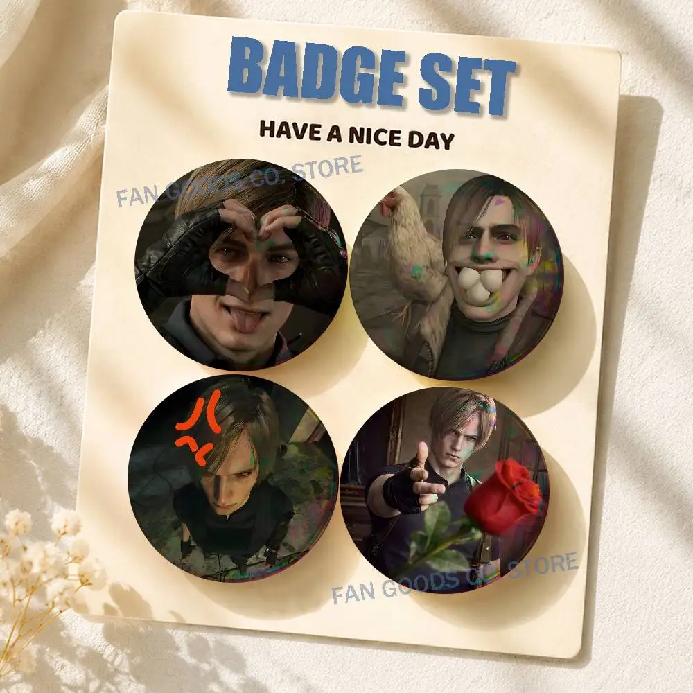 Leon K-Kennedy Brooches for Backpack Accessories 25,32,44,58,75mm Round Enamel Pins 2-piece set Cartoon Anime Badge