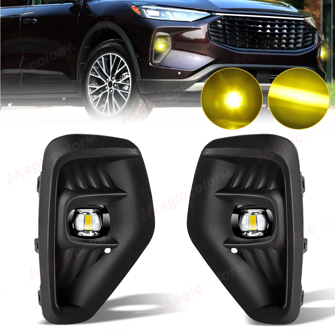 

LED Front Bumper Fog Lights Assembly Fog Lamp Cover For Ford Escape 2023 2024 Harness Wiring Cover Grille Car Accessories 12V