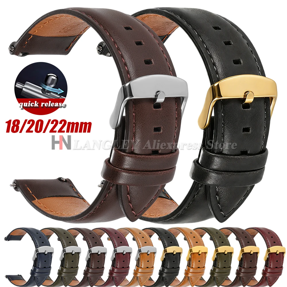 Quick Release Genuine Cowhide Leather Watchband Strap 18mm 20mm 22mm for DW for Omega Black Brown Red Pin Buckle Watch Accessory