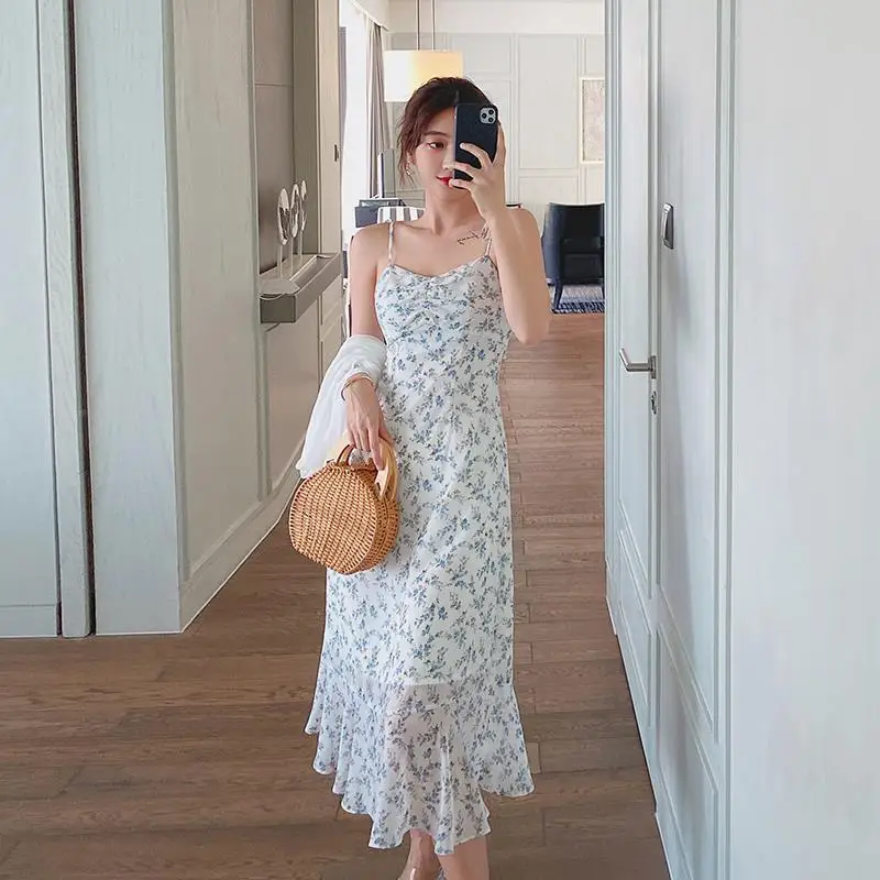 Sexy Strap Dress Women Summer 2022 Bohemian Long Dress Woman High Waist Dress Sleeveless Floral Casual Clothing