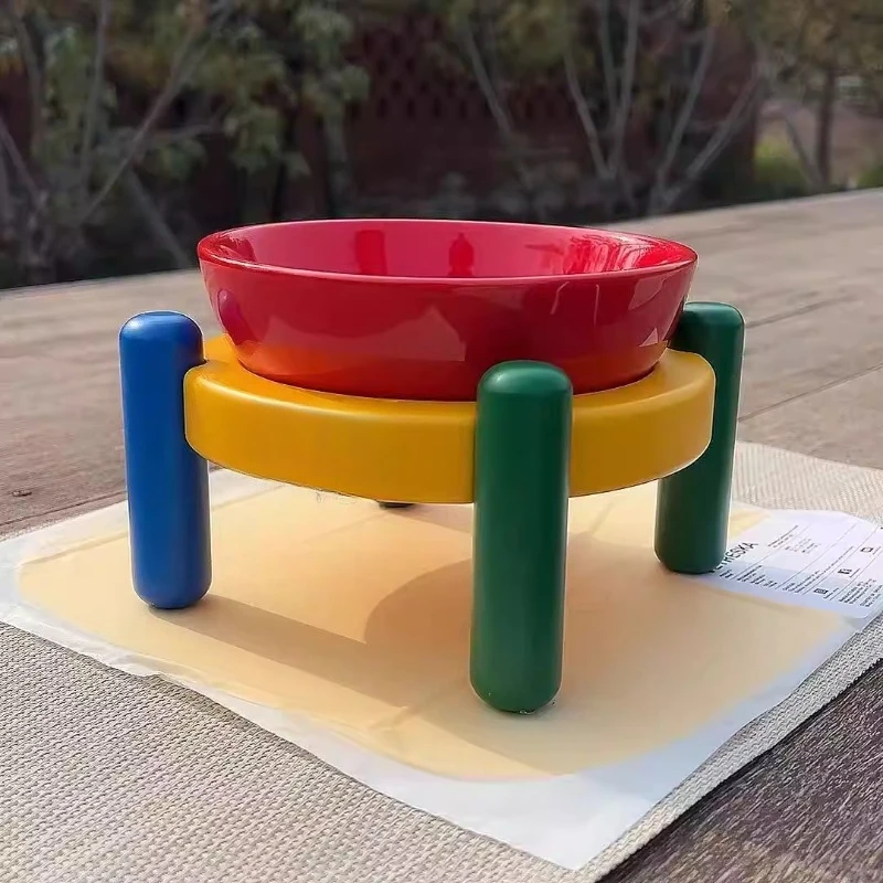 Pet Ceramic Bowl Mat Set Cat Bowl Dog Drinking Water Raise Rack Cat Food Basin Cat and Dog