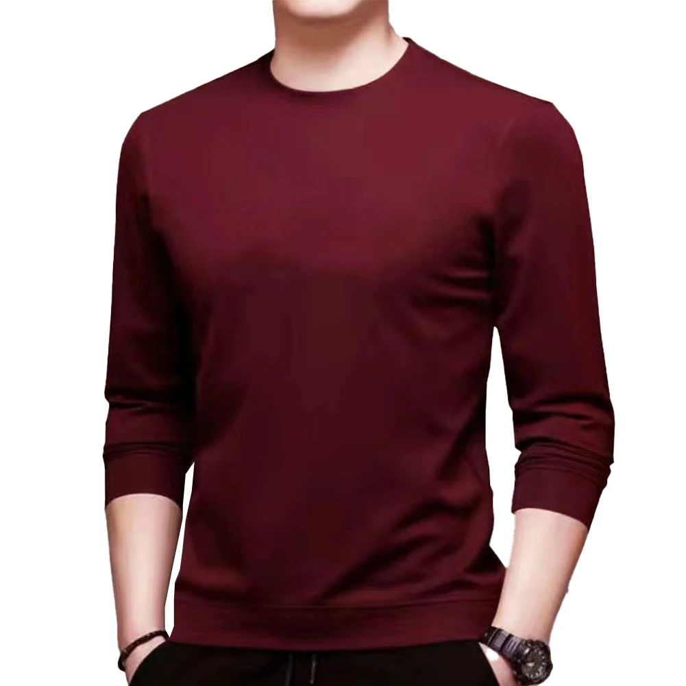 New Mens Casual Long Sleeve Pullover T-Shirt Undershirt Blouse Muscle Activewear Pullover Top O-Neck Base Simple Male T-shirt