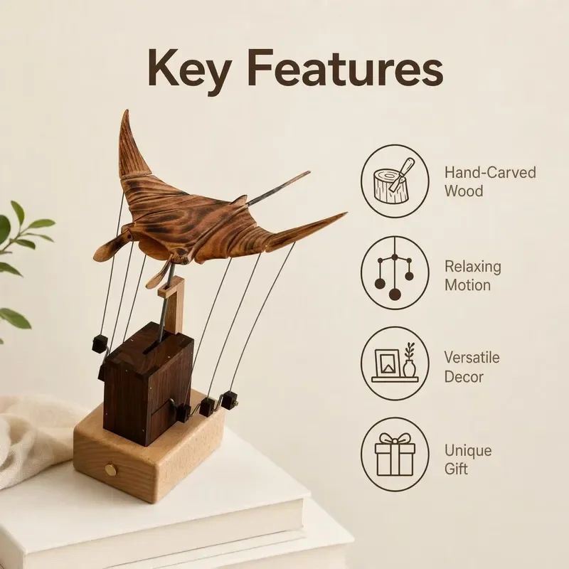 Handmade solid black walnut seal fish automatic ornament to relieve anxiety and relieve stress, wooden desktop ornament,