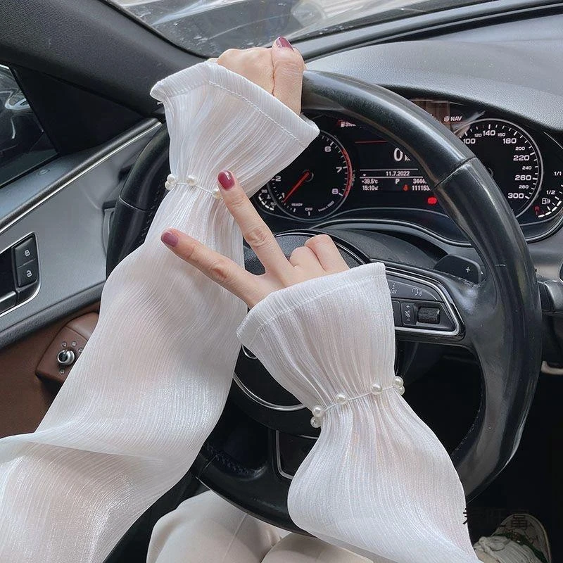 Sunscreen Ice Sleeves Outdoor Driving and Riding Loose Sleeve Elegant UV resistant Pearl Elastic Arm Sleeves