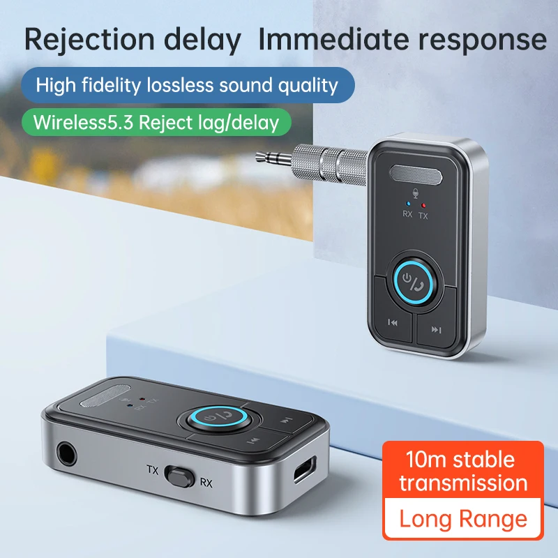 2 IN 1 Bluetooth 6.0 Audio Transmitter Receiver 3.5mm AUX Jack Wireless Adapter Dual Pairing Hands-Free Call For TV Car Speaker