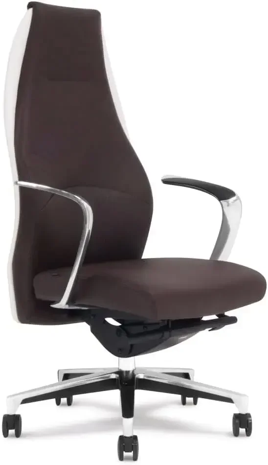 Furniture Wrigley Genuine Leather Aluminum Base High Back Executive Chair - Dark Brown with White Accent