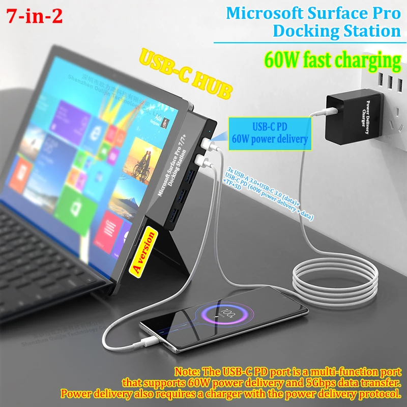 Surface Pro 7 Hub with 4K HDMI,USB 3.0,Ethernet,PD 60W charging,Micro SD Card Reader,7-in-1  Docking Station for Surface Pro 7