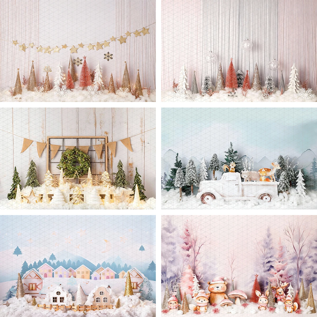 Fondos de bosque de invierno, Petit Village Dhiver, Pinky Icy Rosae, Pin Tree Silver, Pin Tree Story, camiones, animales