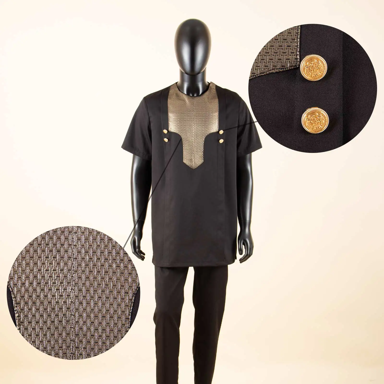 African Suits for Men Embroidery Short Sleeve Cold Button Shirts and Pants 2 Piece Set Dashiki Outfits Wedding Evening 2416036