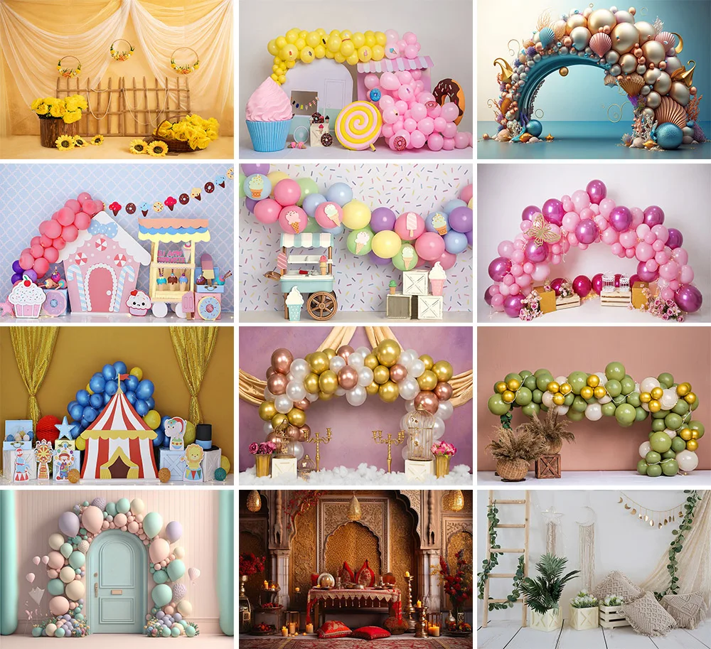 

Festive Rose Gold and Pink Balloon Photography Backdrops Props Baby Children Happy Birthday Party Photo Studio Background XS-01