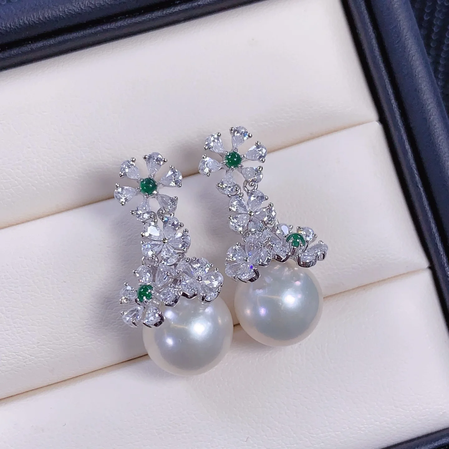 

Цветочные серьги с инкрустацией цирконом и жемчугом AAAA 11-12 мм, натуральный японский круглый кулон с жемчугом 18 дюймов/925