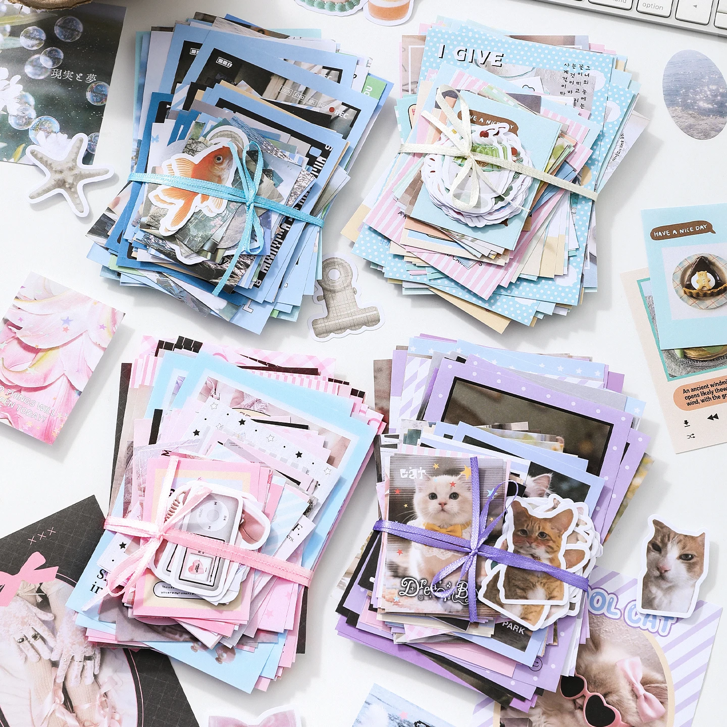 Journal GO 100pcs Cute Scrapbook Material Pack with Material Papers Stickers for Collage Junk Journal Greeting Card Decoration