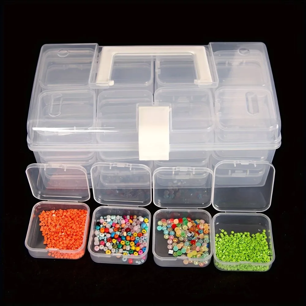 32pcs/Set New Plastic Storage Box Transparent Portable Container Box High-capacity Suitcase Sewing Supplies DIY Beaded