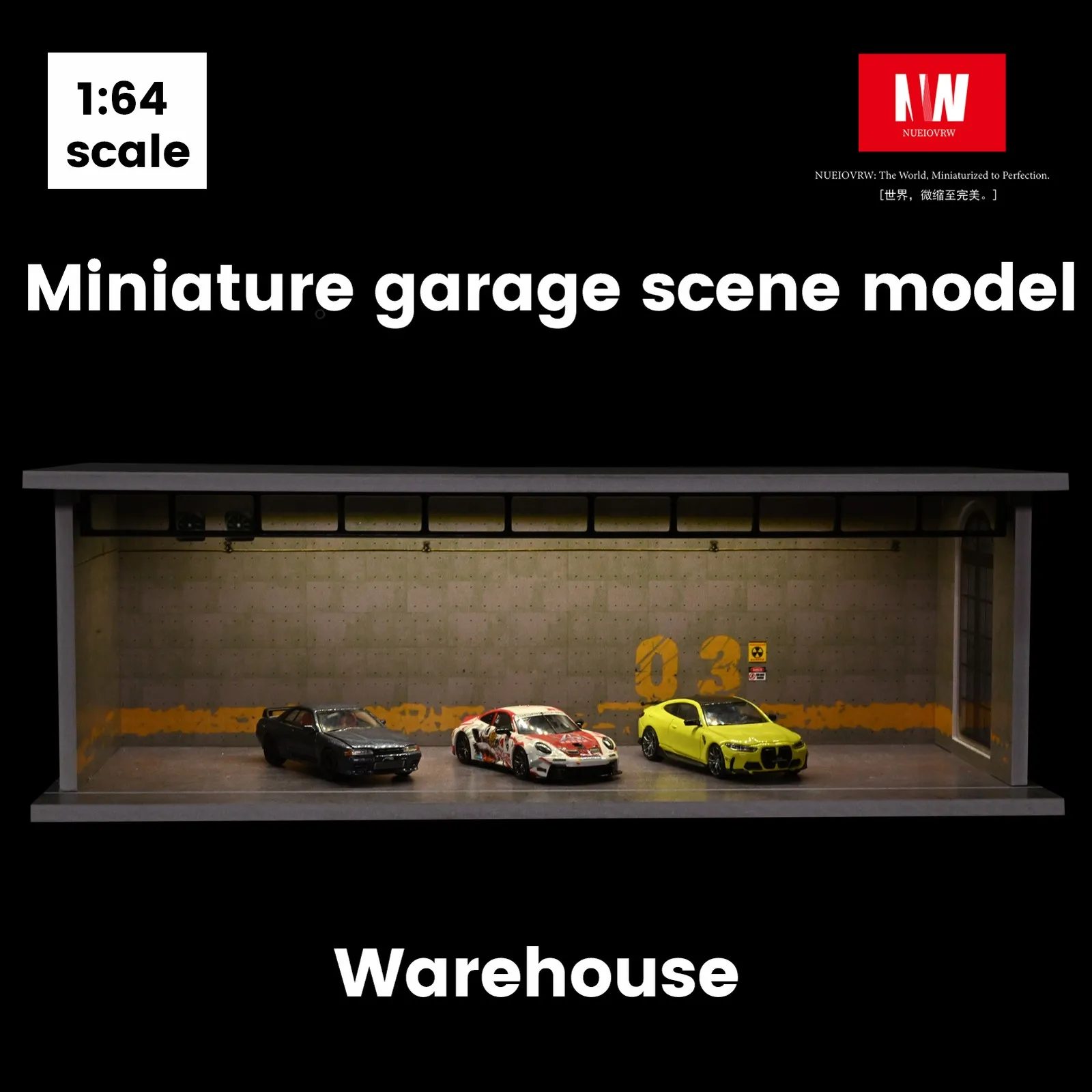 Diorama 1:64 نموذج جراج السيارة 3 أوضاع الإضاءة خمر مستودع صناعي المشهد نموذج عرض القضية #4
