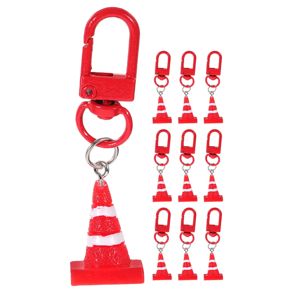 

10 Pcs Red Road Cone Keychain Shaped Pendant Hanging Ornament Resin Metal Party DIY Gifts Traffic Cone Charm Car Key