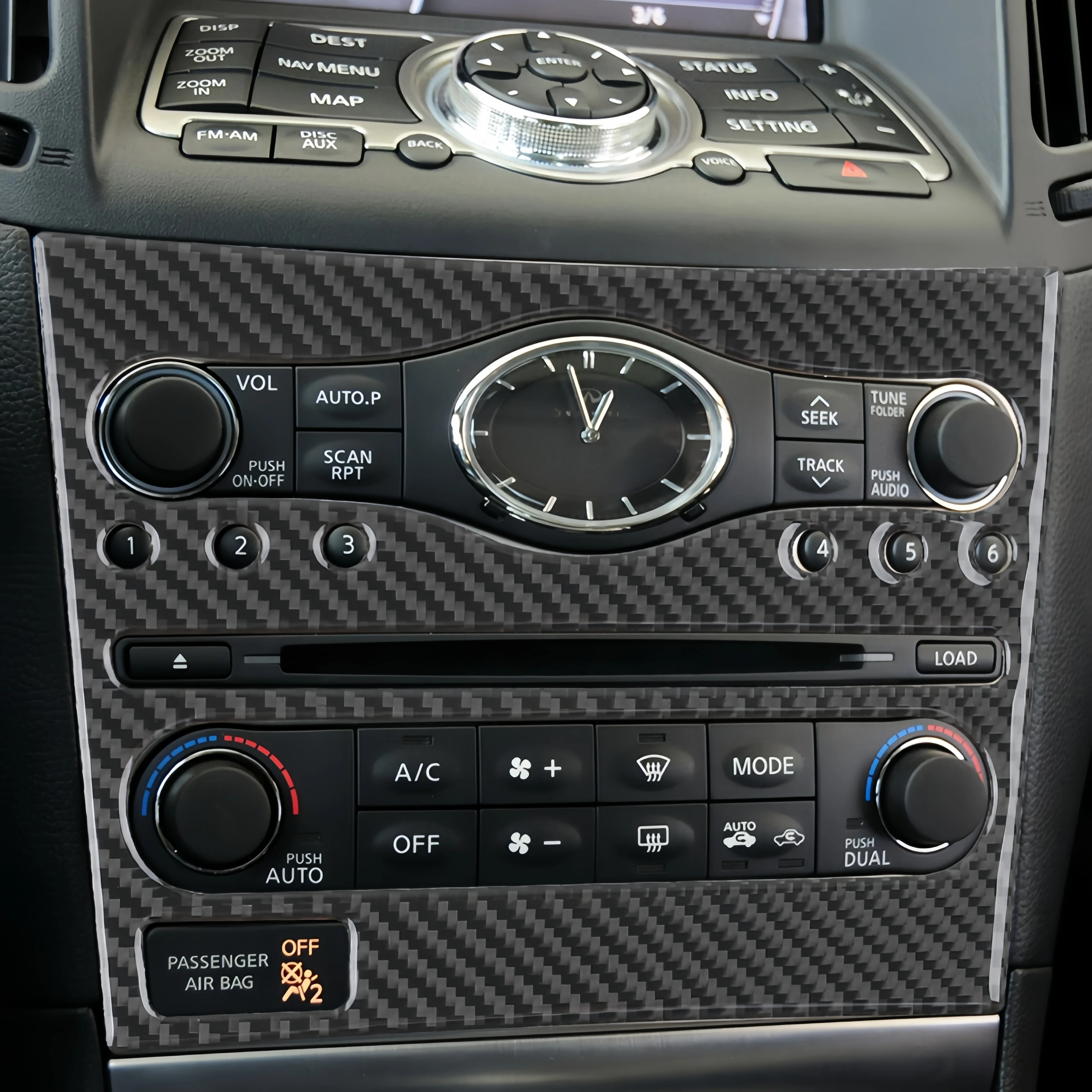 For Infiniti G37 2008-2013 Central Control Carbon Fiber Interior Car Gear Shift CD AC Control Panel Protective Trim Accessories
