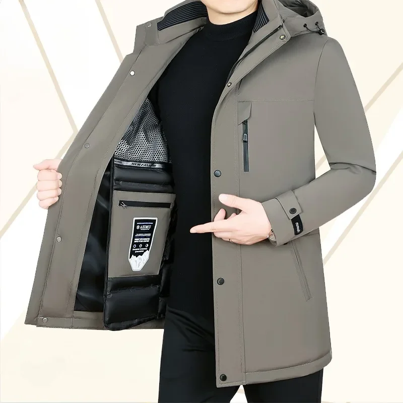 

Winter Coat Mid-length Loose Leisure Parkas New Men Down Jacket Thicken Warm Fashion Outwear Detachable Cap Overcoat