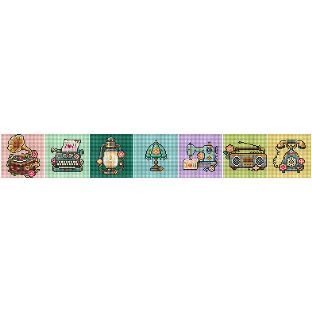 Minigem ® Colección Vintage Bloom, Kit de Pintura de Diamantes 5D DIY de Resina, Cuadrado de 13.6 cm × 13.6 cm - Set Floral Retro de 7 Piezas