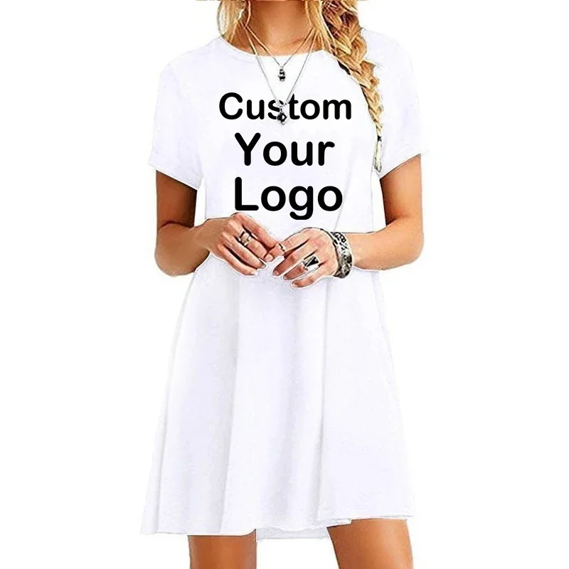 Summer Dresses Fashion Clothes Women's Casual Short Dresses O-neck Mini Dress Ladies Custom Your Logo Skirt