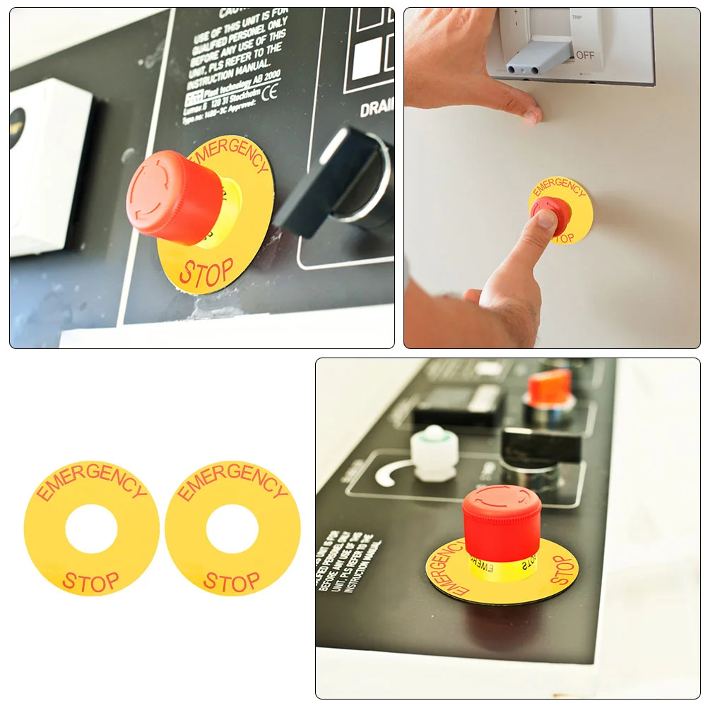 2 Pcs Emergency Stop Label Sticker Sign Decal Decals Equipment Warning Stickers