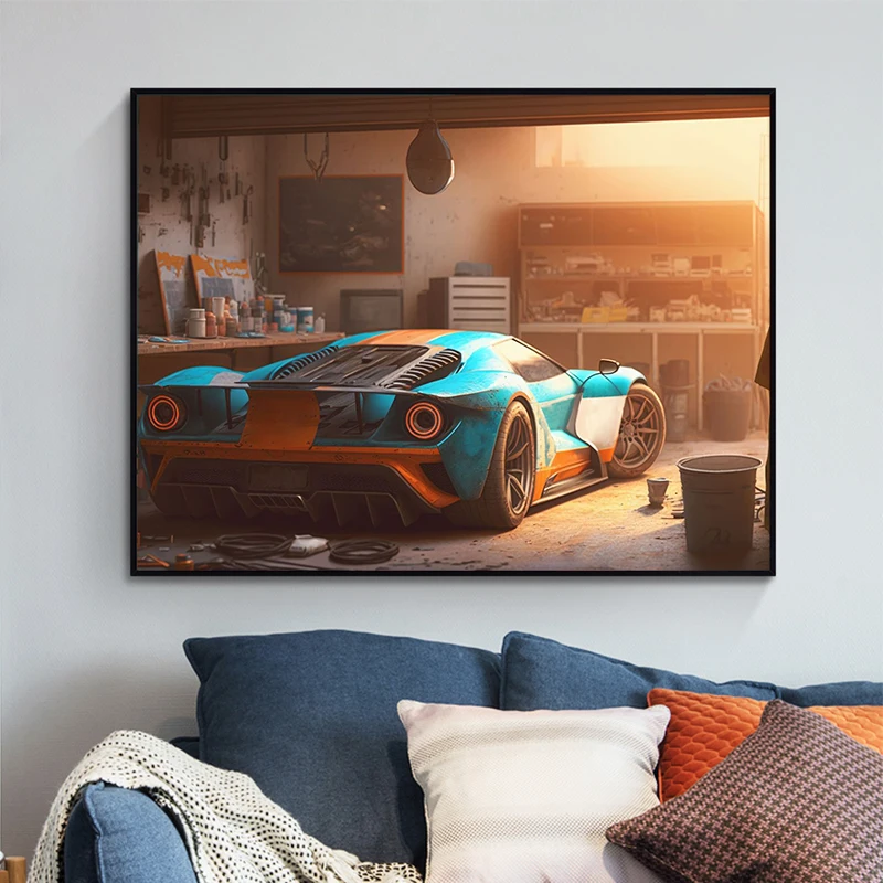 Automobile repair Poster retro sports car Old -style racing canvas print poster wall art decoration painting For Home Room decor