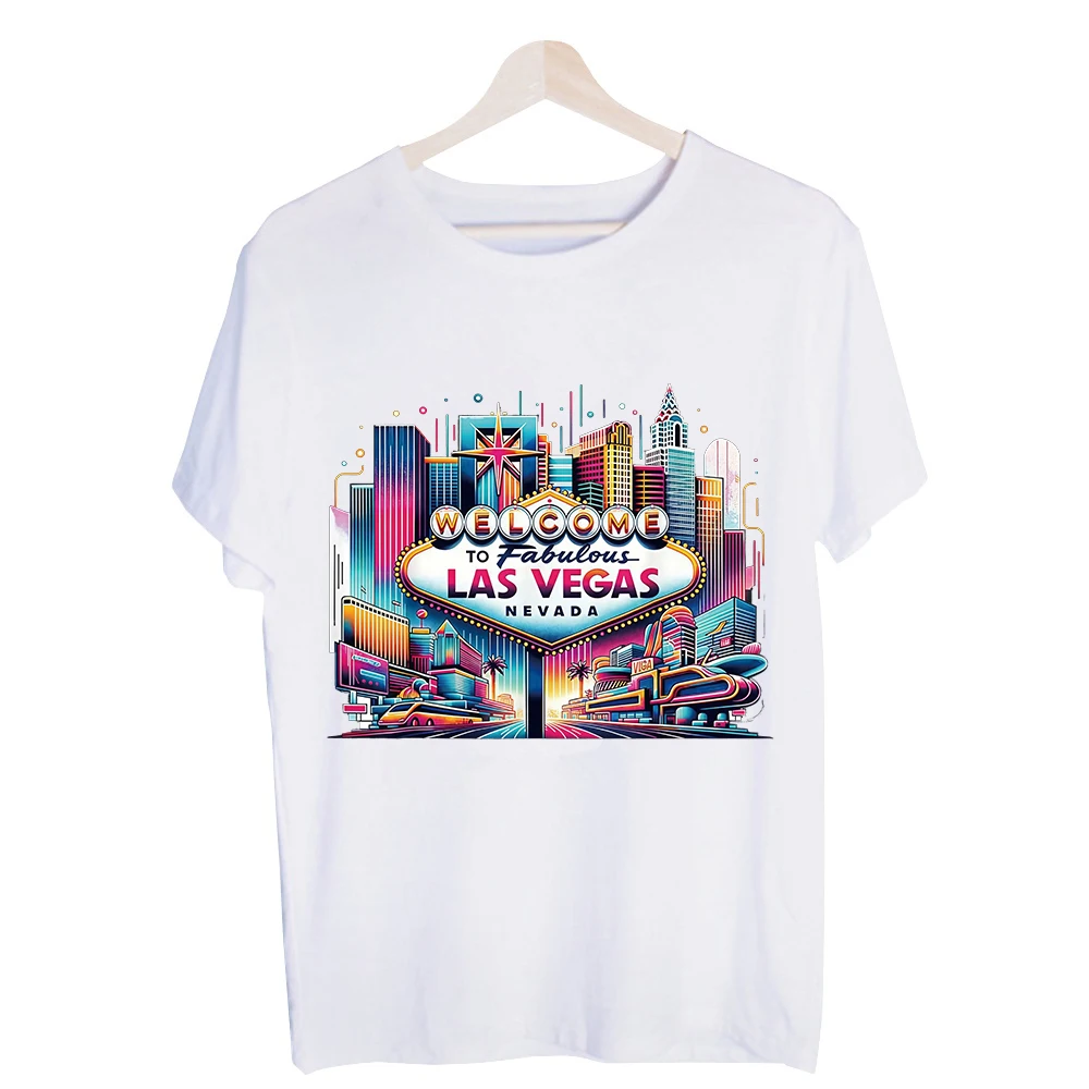 Men's City Skyline with Typography Print Graphic Tee, Short Sleeve Crew Neck T-Shirt for Urban Streetwear and Travel Outfits