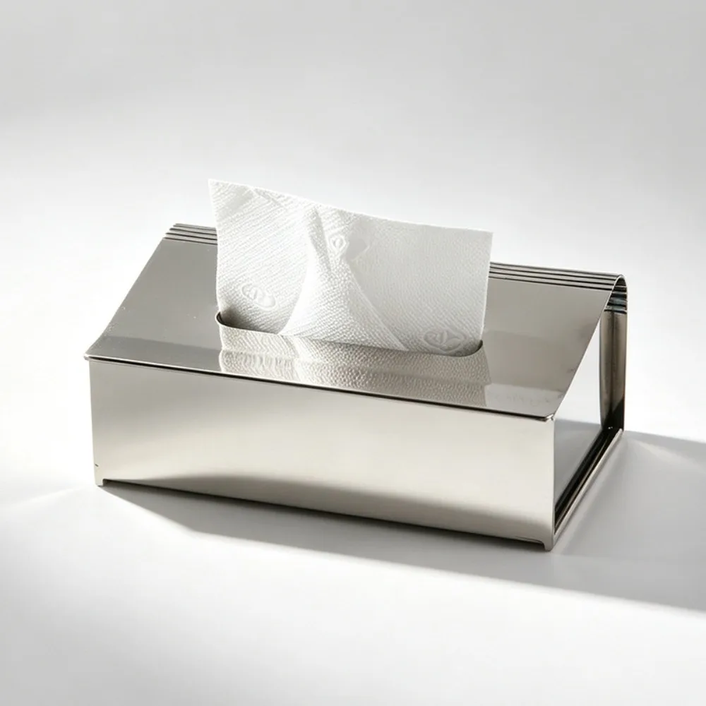 Luxury Stainless Steel Tissue Box Ornaments Model Restaurant Home Minimalist Rectangular Inclined Paper Box Decorations