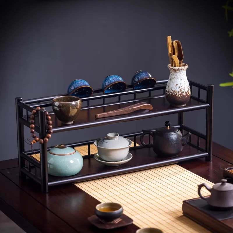 Desktop Retro with Draining Teas Set Rack, Bamboo Multi-layer Office Teapot, Tea Cup Display and Placement Racks