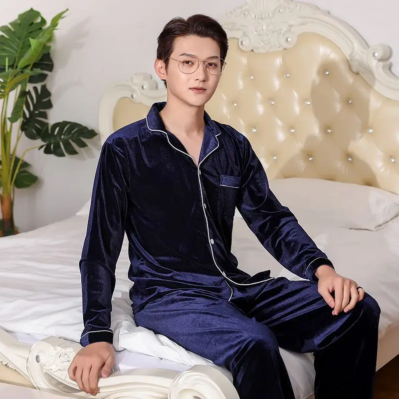 2023 New Couple Pajamas Sets Thin Velvet Long Sleeves Pants Home Clothing Women Men Luxury Loungewear Autumn Spring Sleepwear