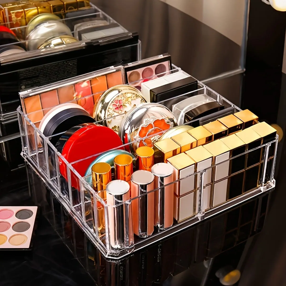 1pc Transparent Cosmetic Storage Box, Eye Shadow Color Palette and Lipstick Storage Box, Desktop Cosmetic Finishing Box