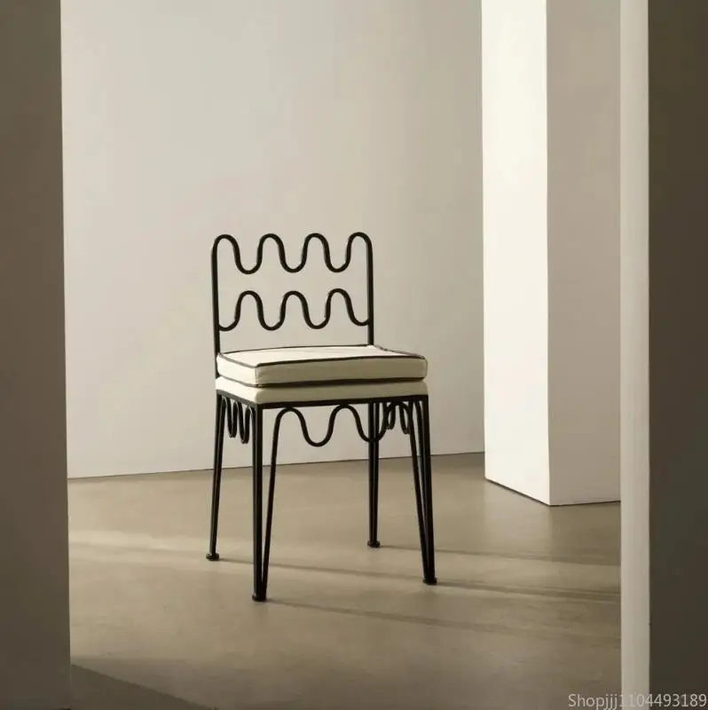 French Iron Dining Chair Designer Home Retro Wave Creative Dining Table Homestay Lounge Chair