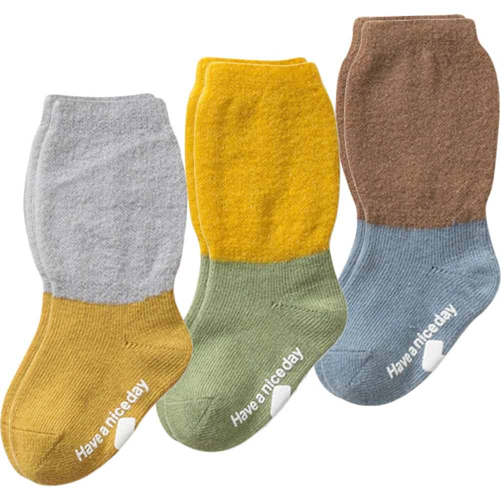 

3 Pairs Baby Non Slip Socks Newborn Toddler Combed Cotton Grips Indoor Floor Socks Anti Slip Design Gifts