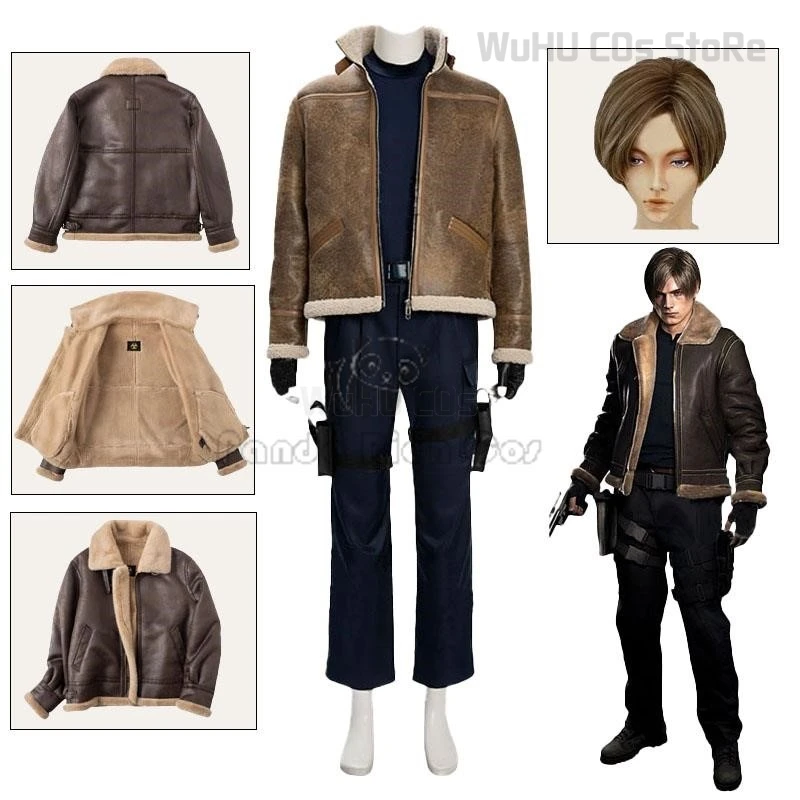 Biohazard Resident 4 Remake Leon S Kennedy Evil Cosplay Fantasia Costume Jacket Shoes Disguise Men Wig Halloween Costumes Poster