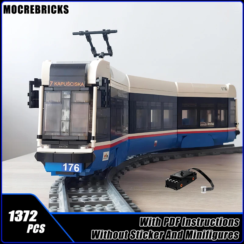 City Railway Passenger Trains PESA Swing 121NaB Tram With Motor MOC Building Blocks Assembly Model Kid's Bricks Toys Xmas Gifts