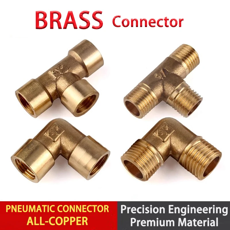 1pcs Pneumatic All-Copper Tee Male Thread Female Thread Brass Elbow 1/8