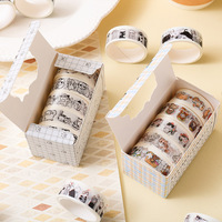5rolls 1.5*200cm Kawaii Cartoon cat theme tape Stickers Creativity Cute Washi tape Adhesive Diy Diary Scrapbooking material
