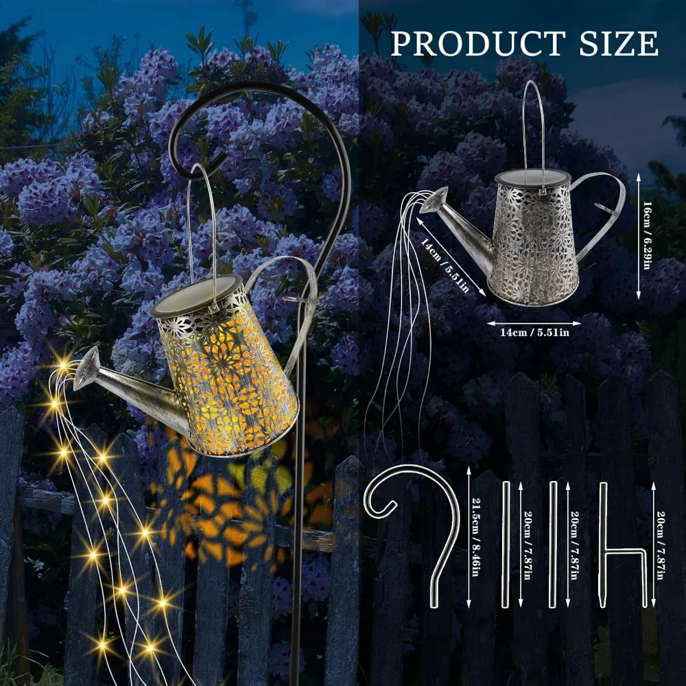 Iron Retro Garden Landscape Lights Solar Lanterns Watering CanOutdoor Watering Can Water Lawn Light 36LED Kettle String Light