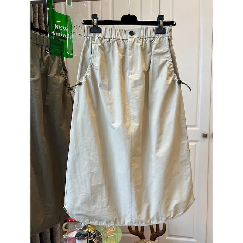 Parachute Skirts Workwear Casual Loose Elastic Waist A-line Mid-length Dress Vintage Streetwear Korean Popular Women's Clothes