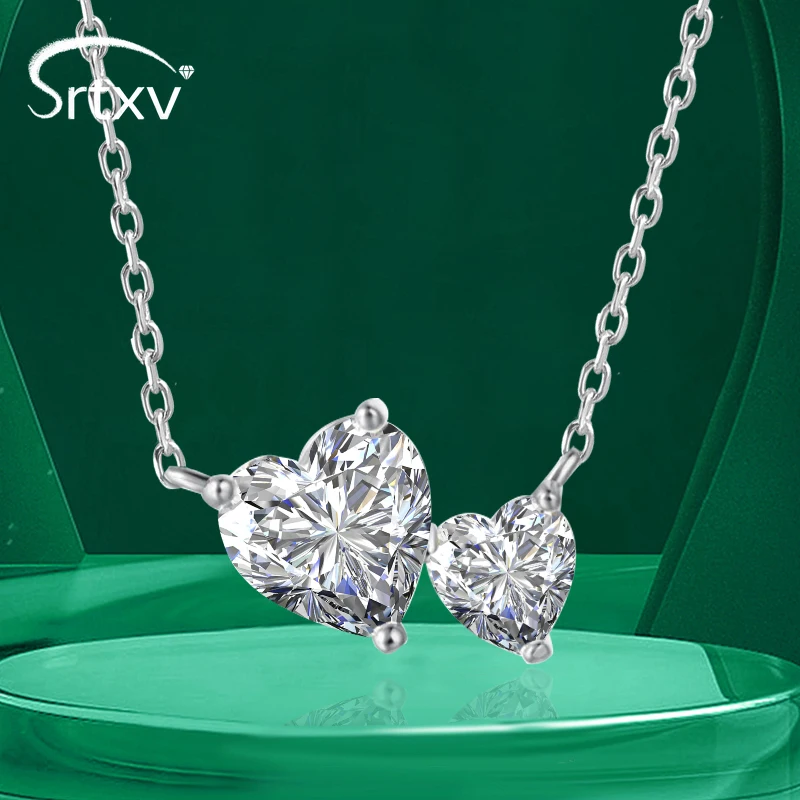 

New 100% Real Pure Silver 925 Chain Dainty Necklaces for Women Girls Sparkling Heart Pendant Lab Diamond Love Chain Jewelry Gift