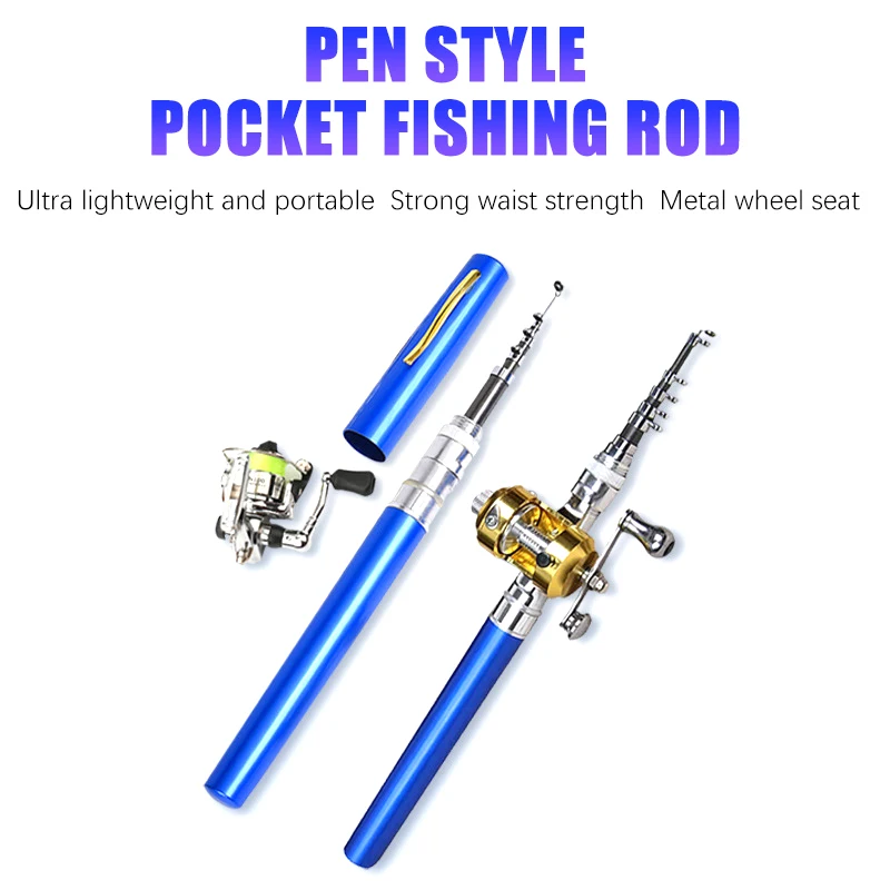 

1 Set Telescopic Pocket Fishing Rod Pen Style Small Ultra-Short Fish Pole 1m 1.4m 1.6m Adjustable Drum Reel Ice Sea Fishing Gear