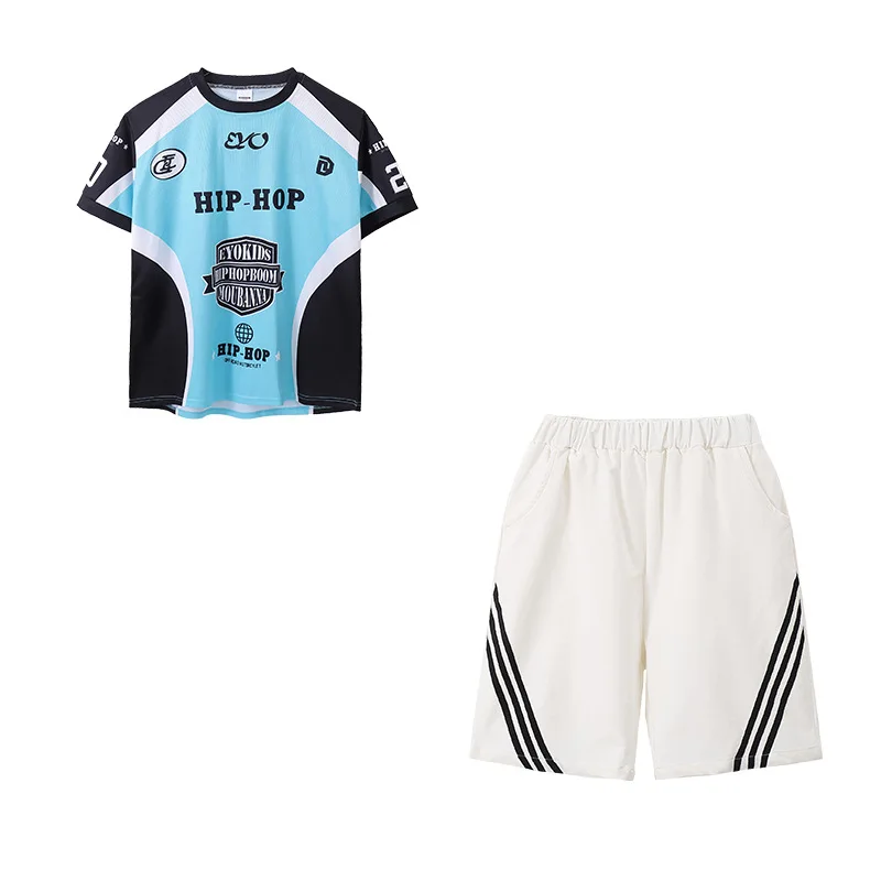 Jungen Street Dance Kostüm Hip Hop T-shirt Shorts Lose Hosen Modern Dance Kleidung Mädchen Jazz Bühne Leistung Tragen Trainingsanzug