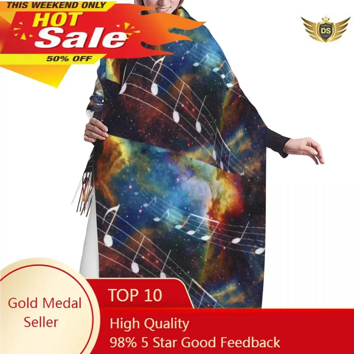 

Autumn Winter Warm Scarves Abstrtact Music Note With Stars Fashion Shawl Tassel Scarves Wrap Neck Headband Hijabs Stole