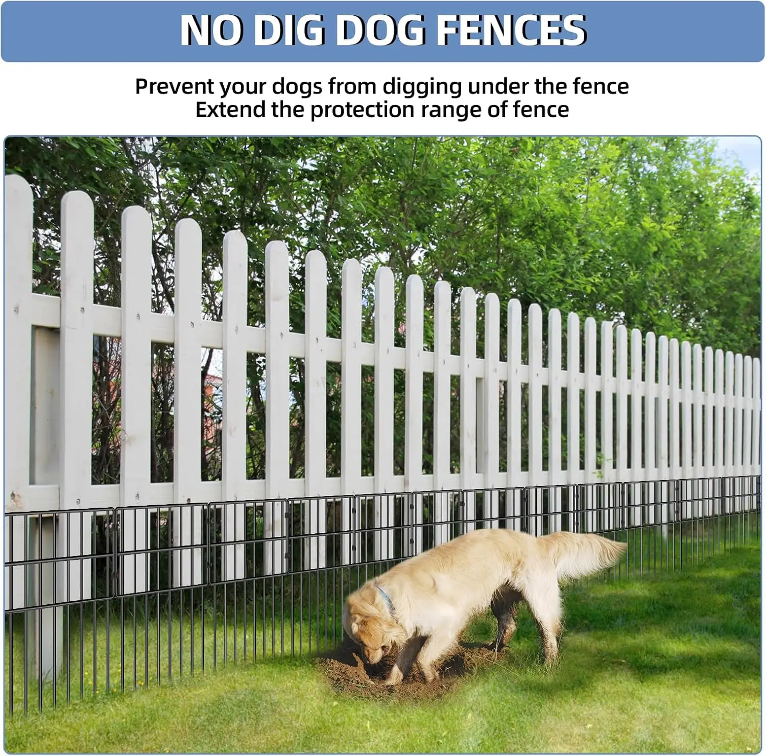 25 Pack 17in High No Dig Garden Fence, Rustproof Metal Barrier for Dogs Rabbits Outdoor Yard