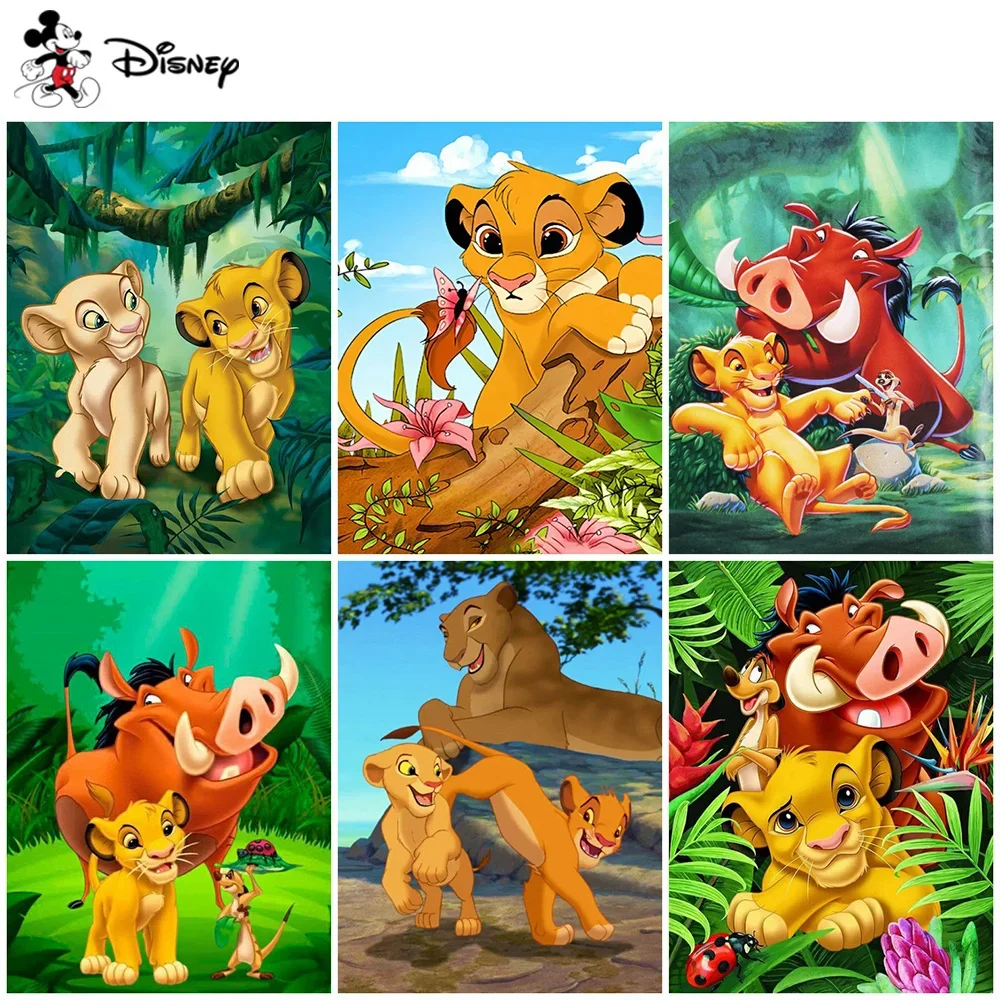 Pintura acrílica por números de arte DIY de Disney, pasatiempos creativos de animales, pintura al óleo por números, dibujo del Rey León, decoración de pared de dibujos animados