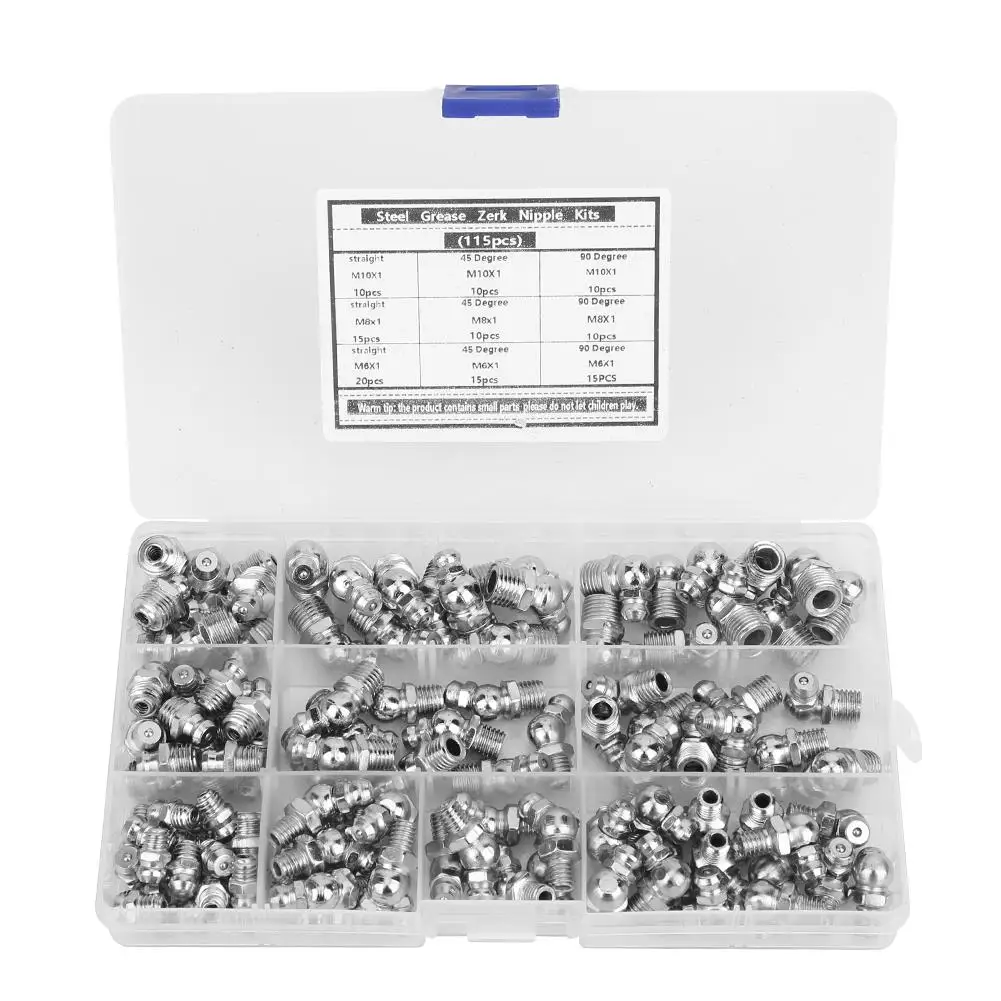 防食鋼グリース乳首,デボス加工,グリース,防錆産業ツール,m6,m8,m10,115個