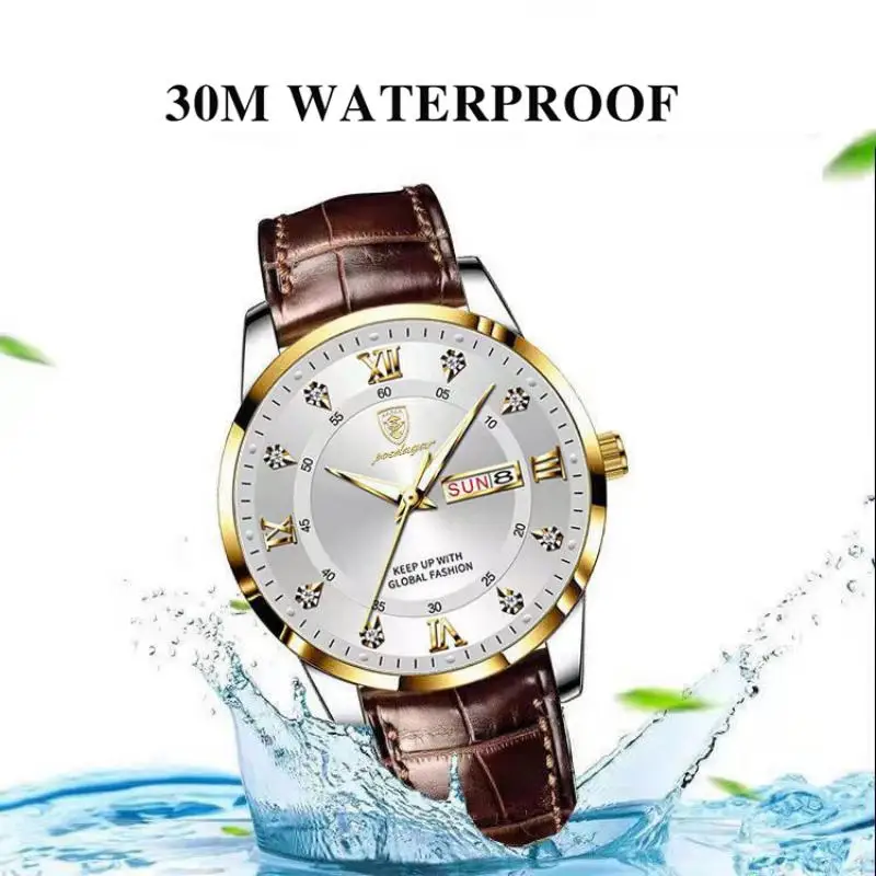 POEDAGAR ساعة يد رجال الأعمال الفاخرة مقاومة للماء من الجلد المضيء ساعة كوارتز رجالية عالية الجودة ساعات عصرية للرجال هدية