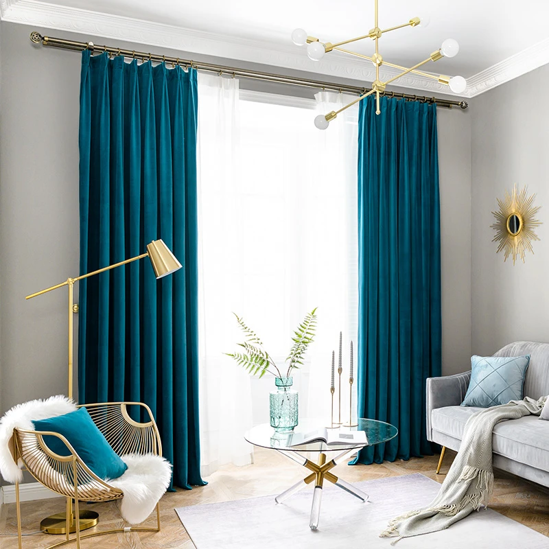 Luxury Affordable Luxury Velvet Curtains for Living Rooms, Affordable Luxury, Lake Blue, Affordable Luxury