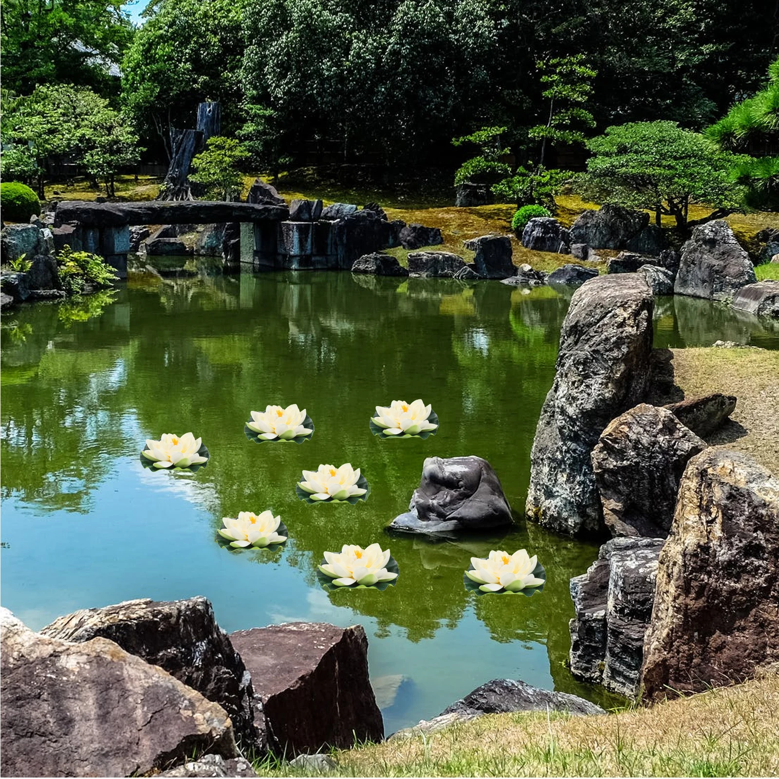 

9pcs Artificial Floating Lotuswater Lily Ornament Pond Decor Home Garden Fake Lotus Outdoor Plants Eva Decoration