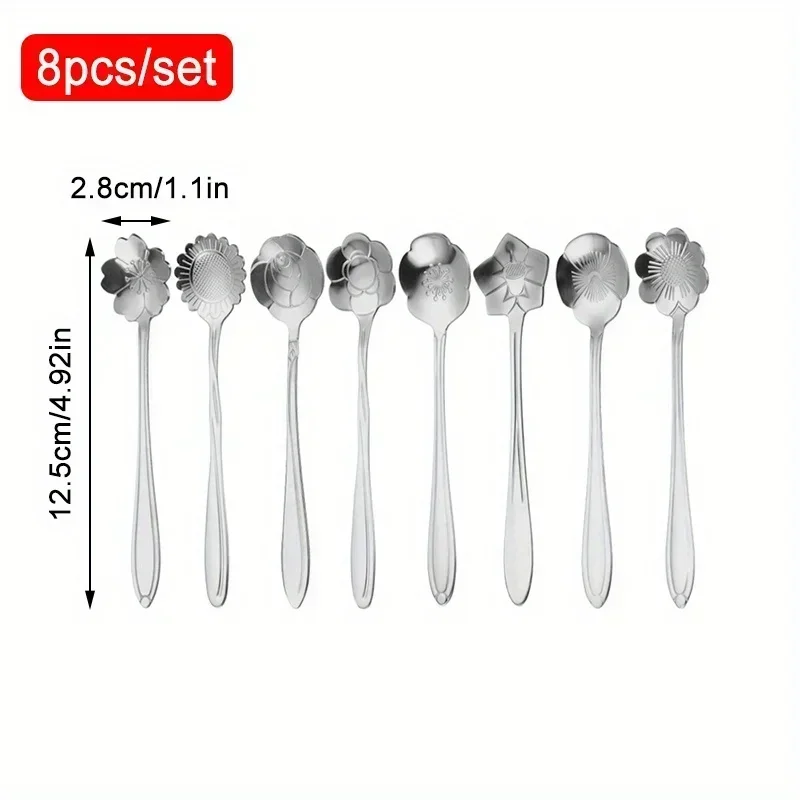 8Pcs Stainless Steel Leaves Spoon,Ramadan gold and silver spoons，Coffee Spoon,Ice Cream Tea Stirring Spoons,Tableware Decoration